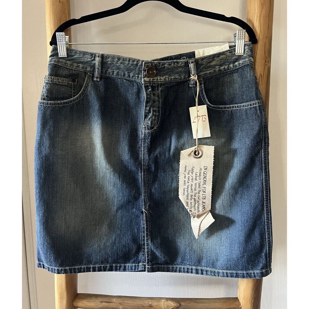 Little Big Women’s Blue Solid Cotton Denim Button/Zipper Pocket Skirt XL Knee